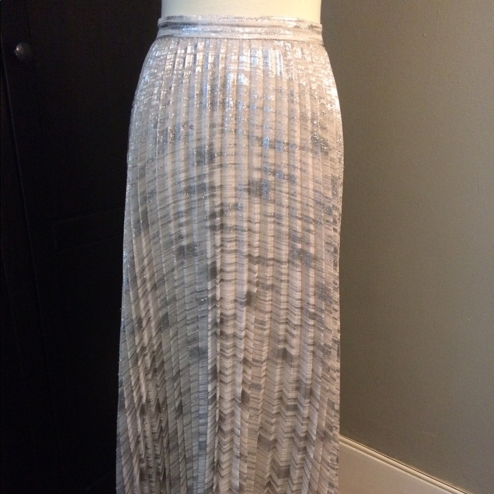 Anthropologie Pleated Silver Foil Maxi Skirt